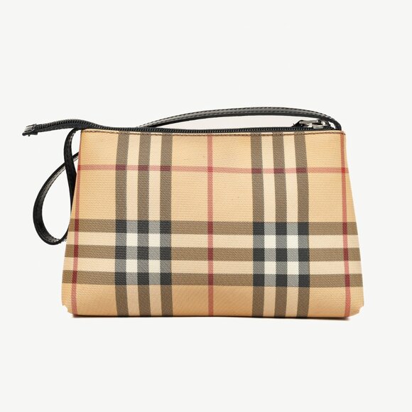 Burberry House Check Coated Canvas Leather-Trim Pouch - Picture 4 of 10